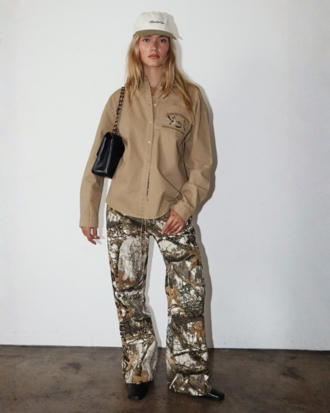 Camo Barrel-Leg Khaki Trousers