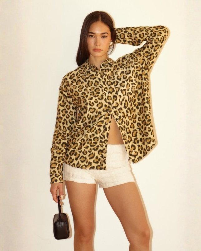 Leopard Print Button-Up Long Sleeve Shirt
