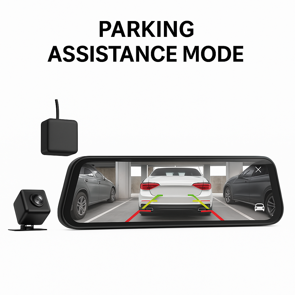 Smart Rearview Mirror with Front & Rear Camera, 2.5K Touchscreen, GPS & 32GB SD Card