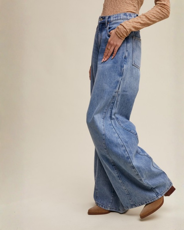 Wide-Leg Panel Detail Jeans