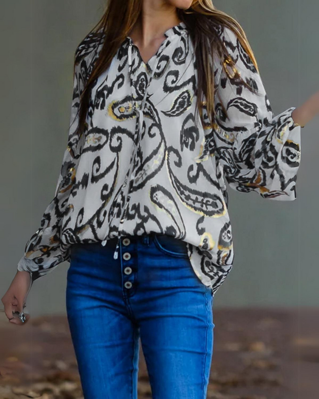Boho Flower Casual Long Sleeve Top