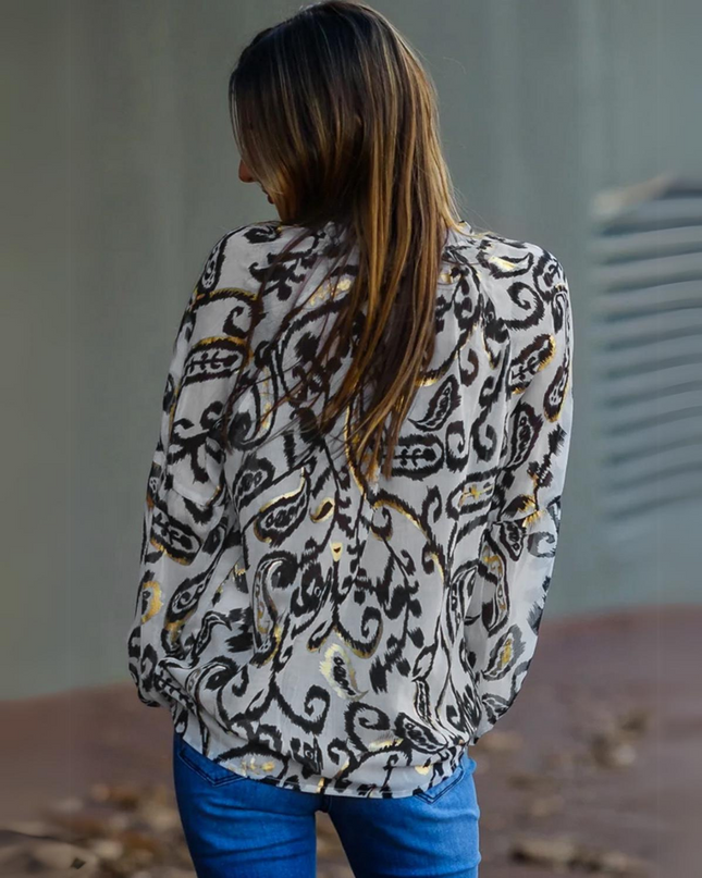 Boho Flower Casual Long Sleeve Top