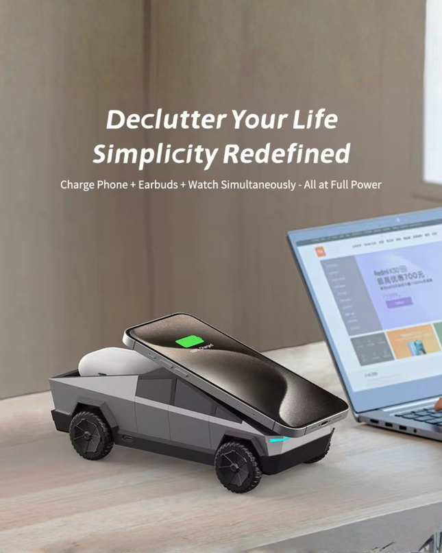 Cybertruck 3-in-1 Wireless Charging Station – Fast Charger for iPhone, AirPods & Apple Watch