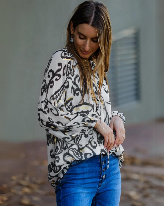 Boho Flower Casual Long Sleeve Top