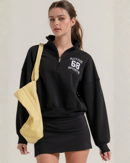 Relaxed Zip-Up High Neck Sweatshirt – Modern Street Style Essential