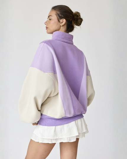 Lavender Colorblock Oversized Sweatshirt – Cozy Retro Pullover