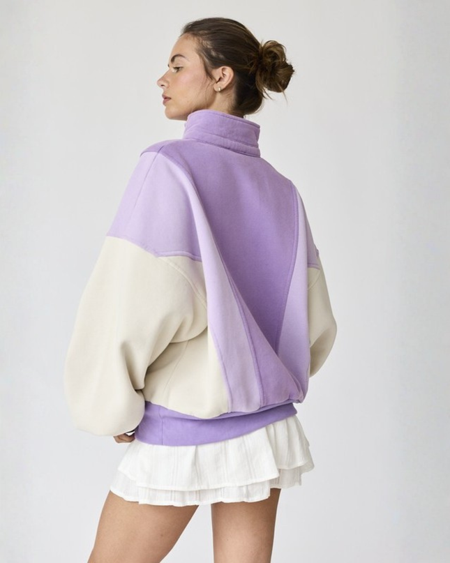 Lavender Colorblock Oversized Sweatshirt – Cozy Retro Pullover