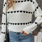 White Contrast Heart Pattern Crew Neck Sweater