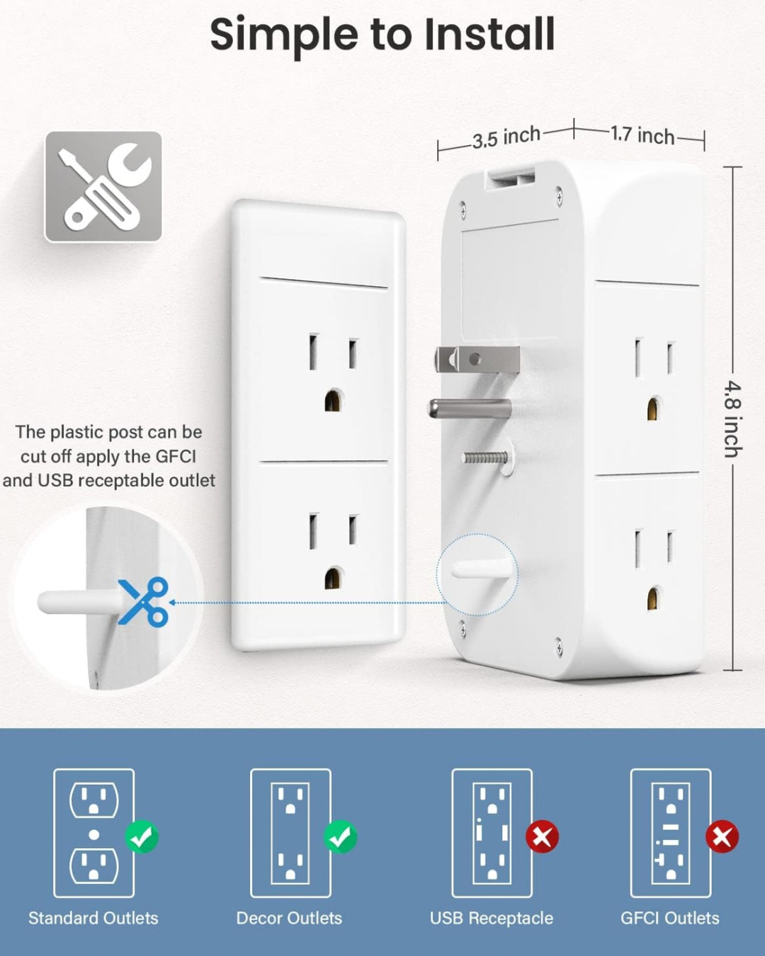 Wall Outlet Extender with USB Ports and Integrated Shelf