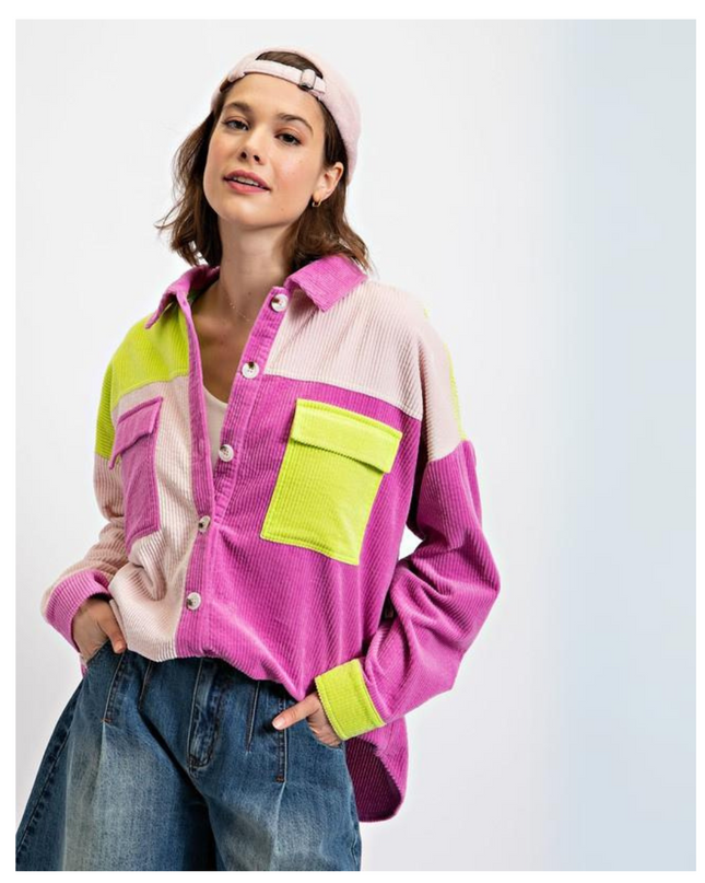 Vintage Streetwear Colorblock Corduroy Shirt