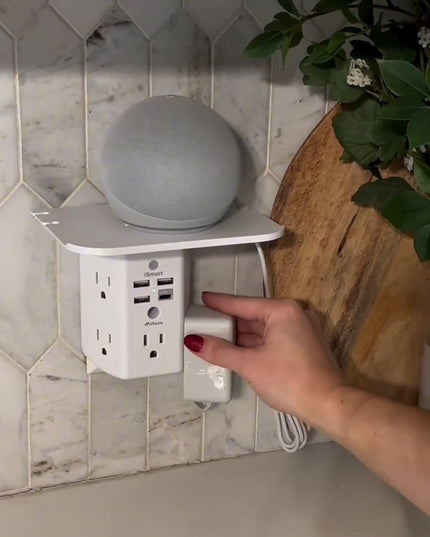 Wall Outlet Extender with USB Ports and Integrated Shelf
