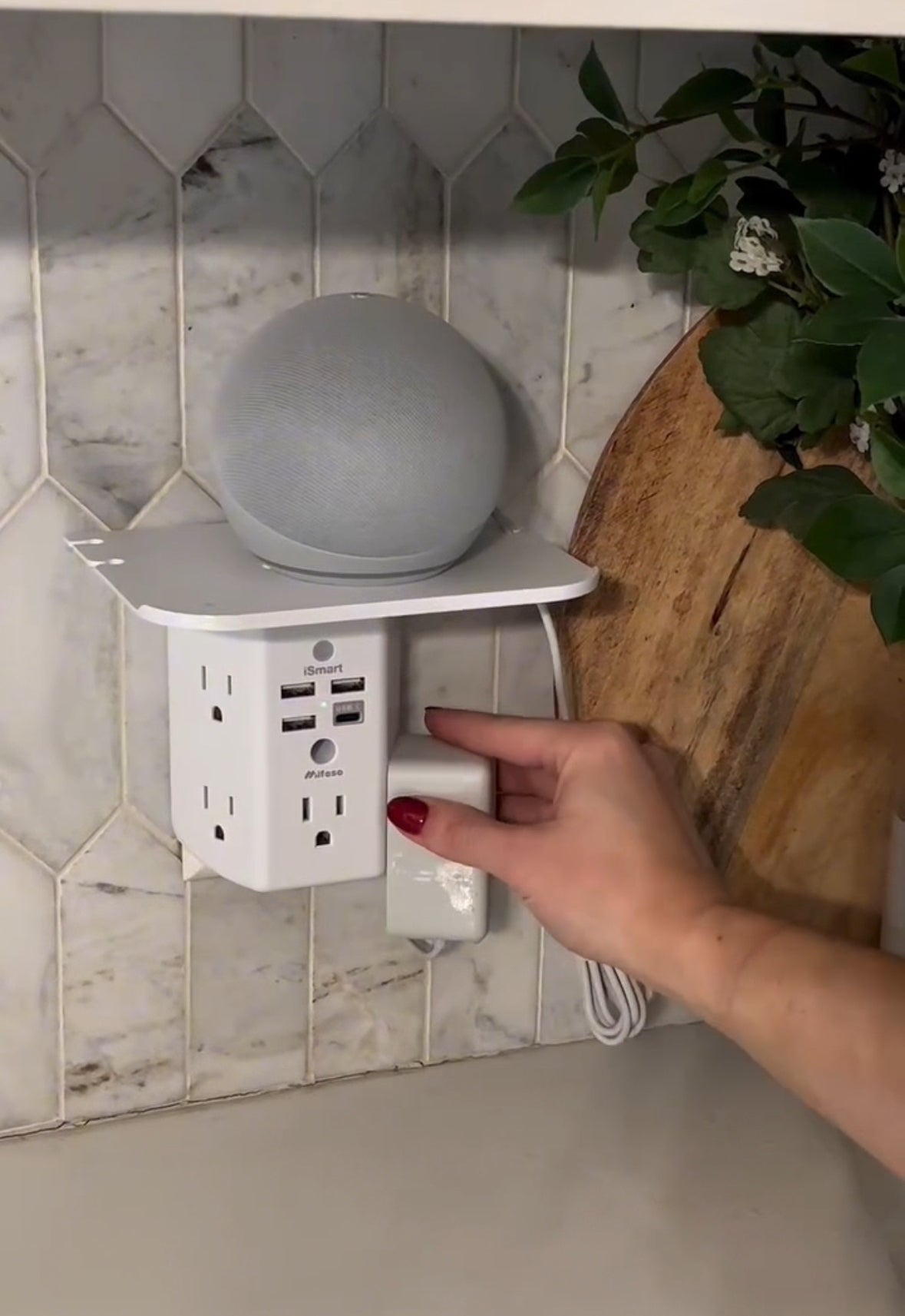 Wall Outlet Extender with USB Ports and Integrated Shelf