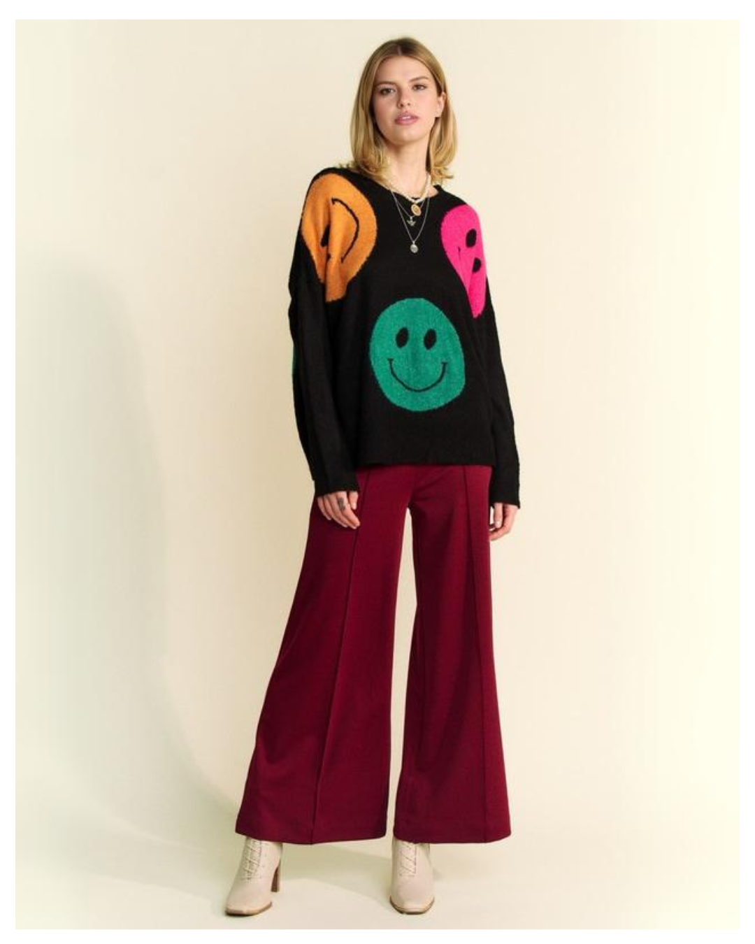 Happy Faces Sweater - Multi-Color Smiley Knit