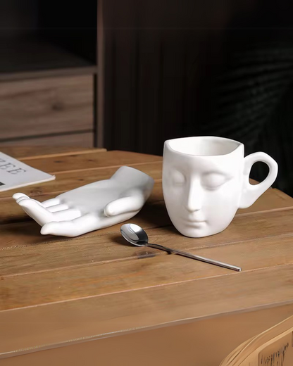 Zen Coffee cup - Face Design Mug with Hand-Shaped Holder Set