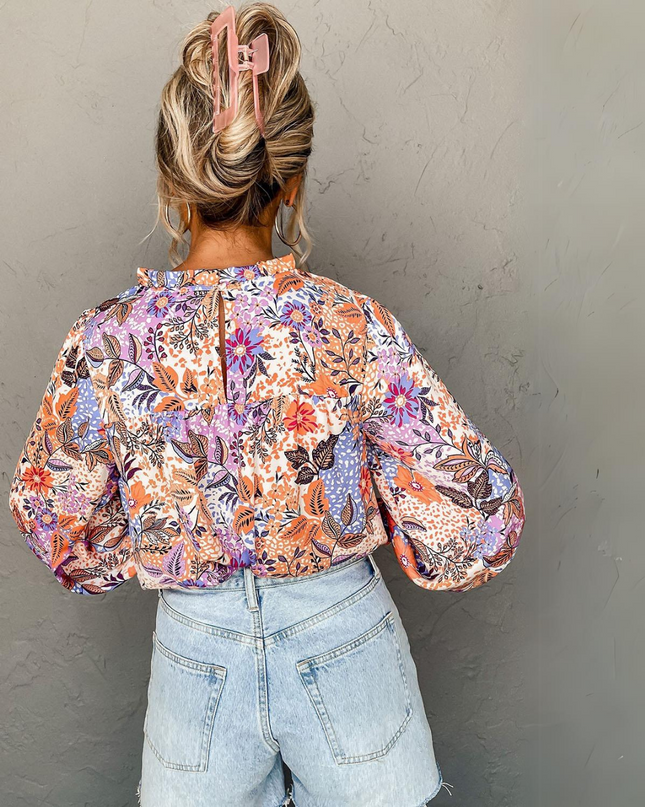 Boho Floral Bishop Sleeve Top