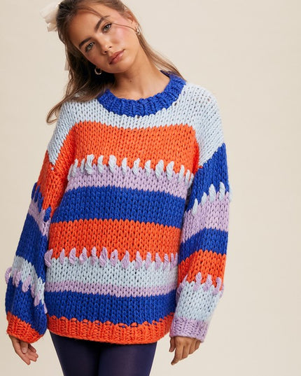 Striped Multicolor Hand-Crocheted Pullover Sweater