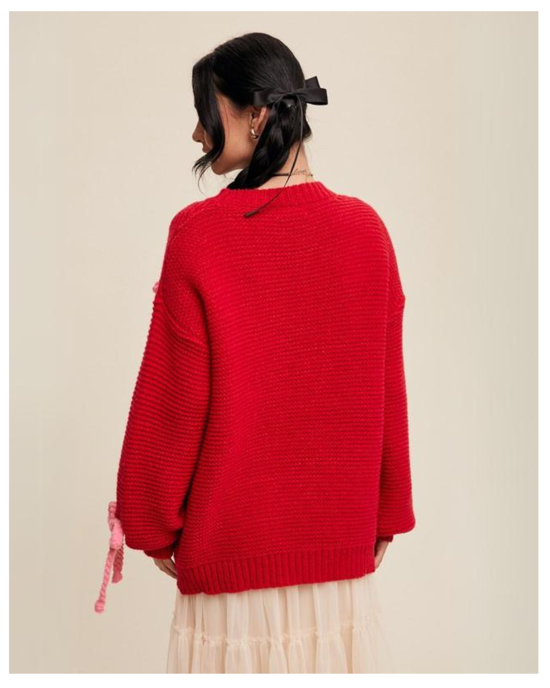 Women's Chunky Knit Sweater with Rope Bows