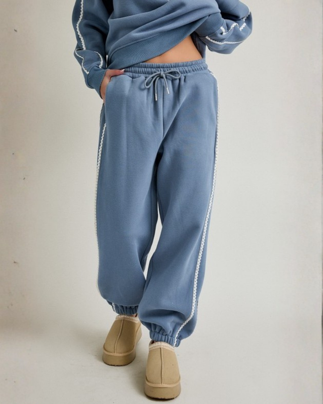 Dusty Blue Baggy Jogger Sweatpants with Trim