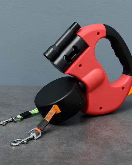 Correa retráctil doble para perros con linterna LED