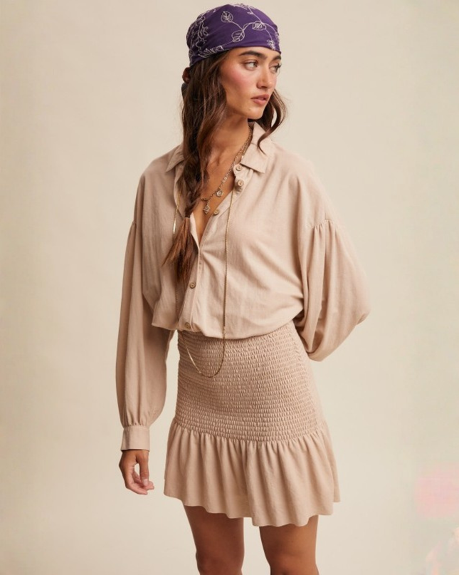 Smocked Mini Skirt & Button Down Top Set