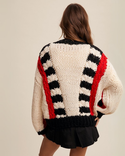 V-striped Chunky Knit Handmade Sweater