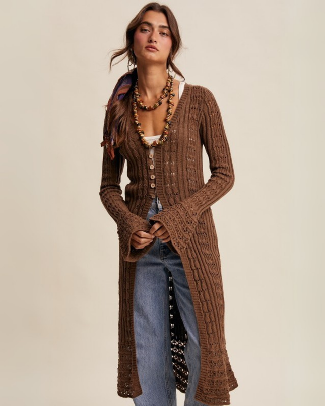Crochet Longline Cardigan with Button Front