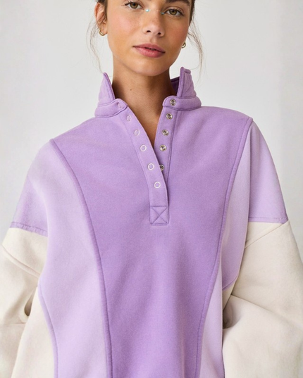 Lavender Colorblock Oversized Sweatshirt – Cozy Retro Pullover