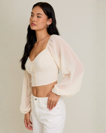 Chiffon Corset Crop Top with Puff Sleeves