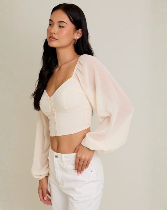 Chiffon Corset Crop Top with Puff Sleeves