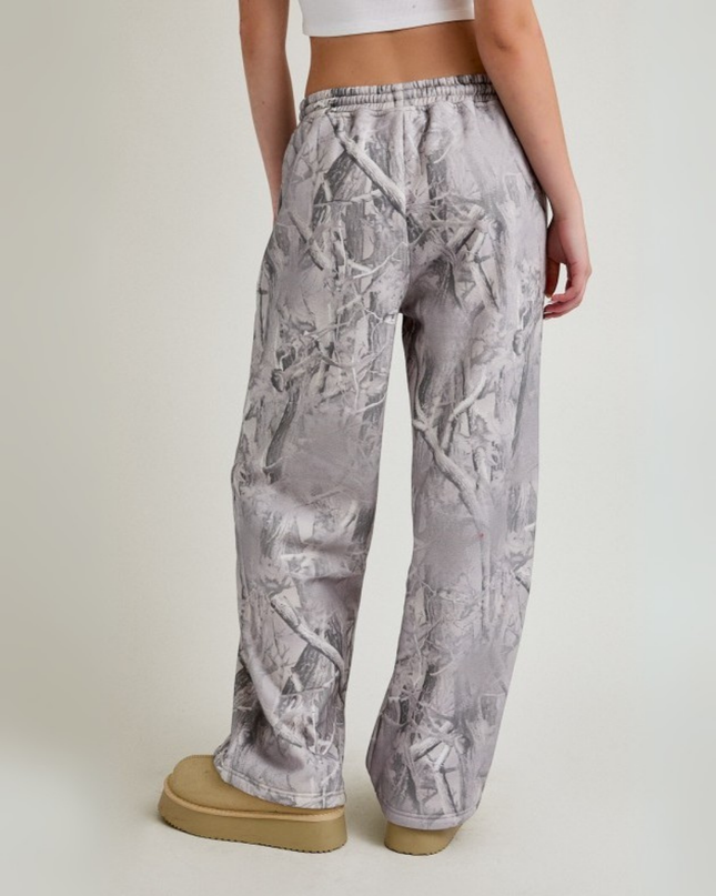Grey Tree Camo Wide Leg Sweatpants – Mid Rise Relaxed Fit Joggers with Streetwear Vibe