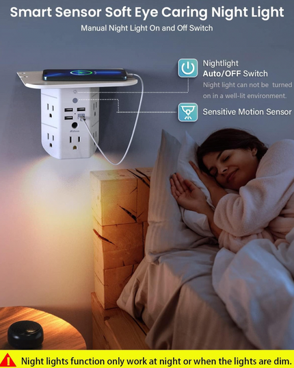 Wall Outlet Extender with USB Ports and Integrated Shelf