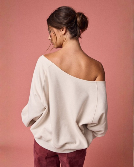 Cute Off-Shoulder Cherry Embroidered Pullover – Cozy Girl Style