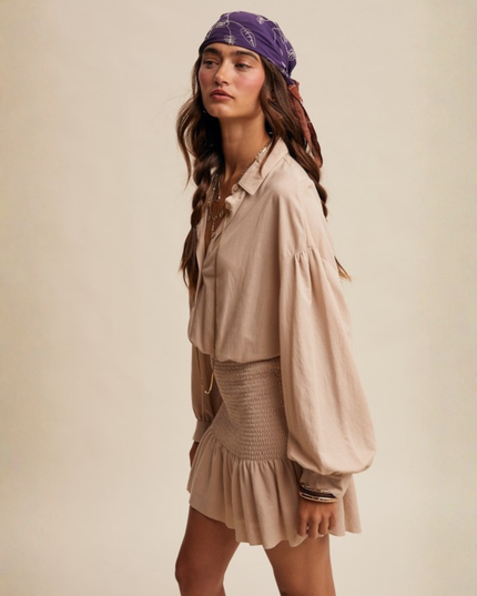 Smocked Mini Skirt & Button Down Top Set