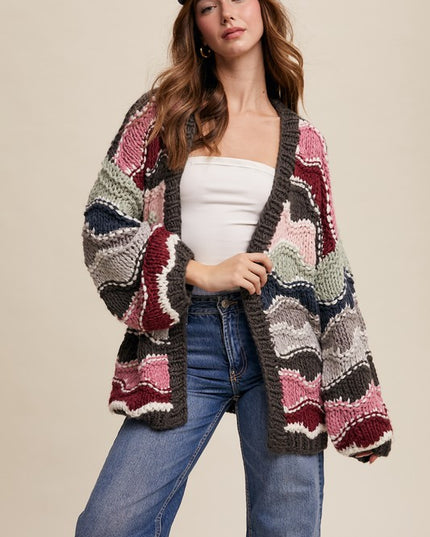Wavy Colorblock Hand Crochet Knit Cardigan
