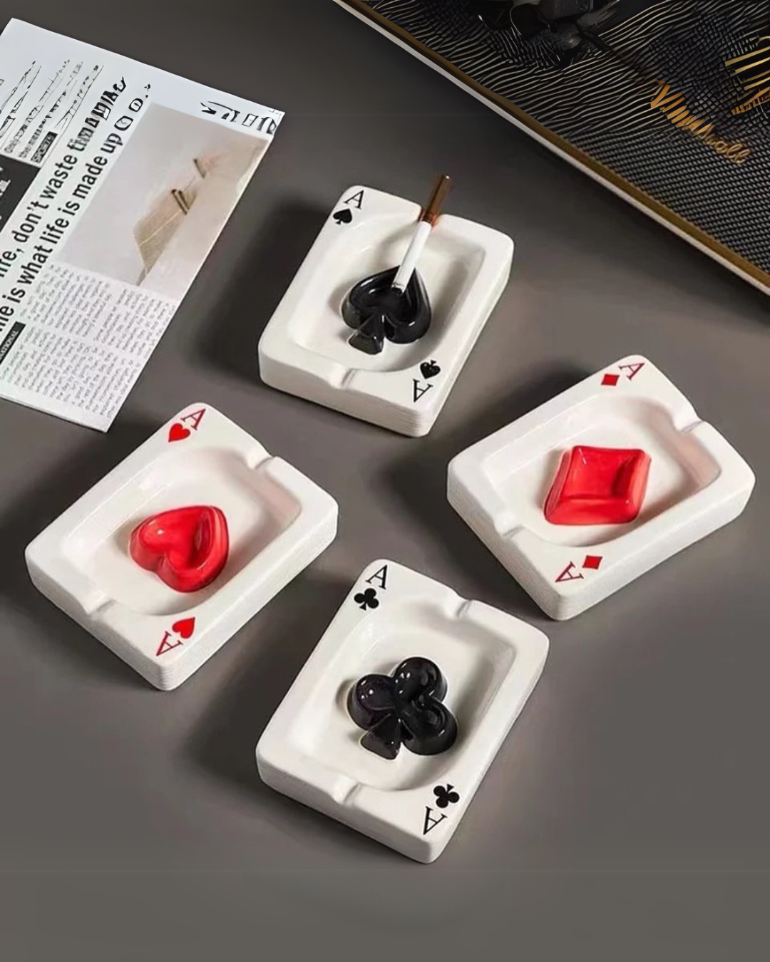 Poker Ace Ashtray – Playing Card Design (Clubs, Hearts, Spades, Diamonds