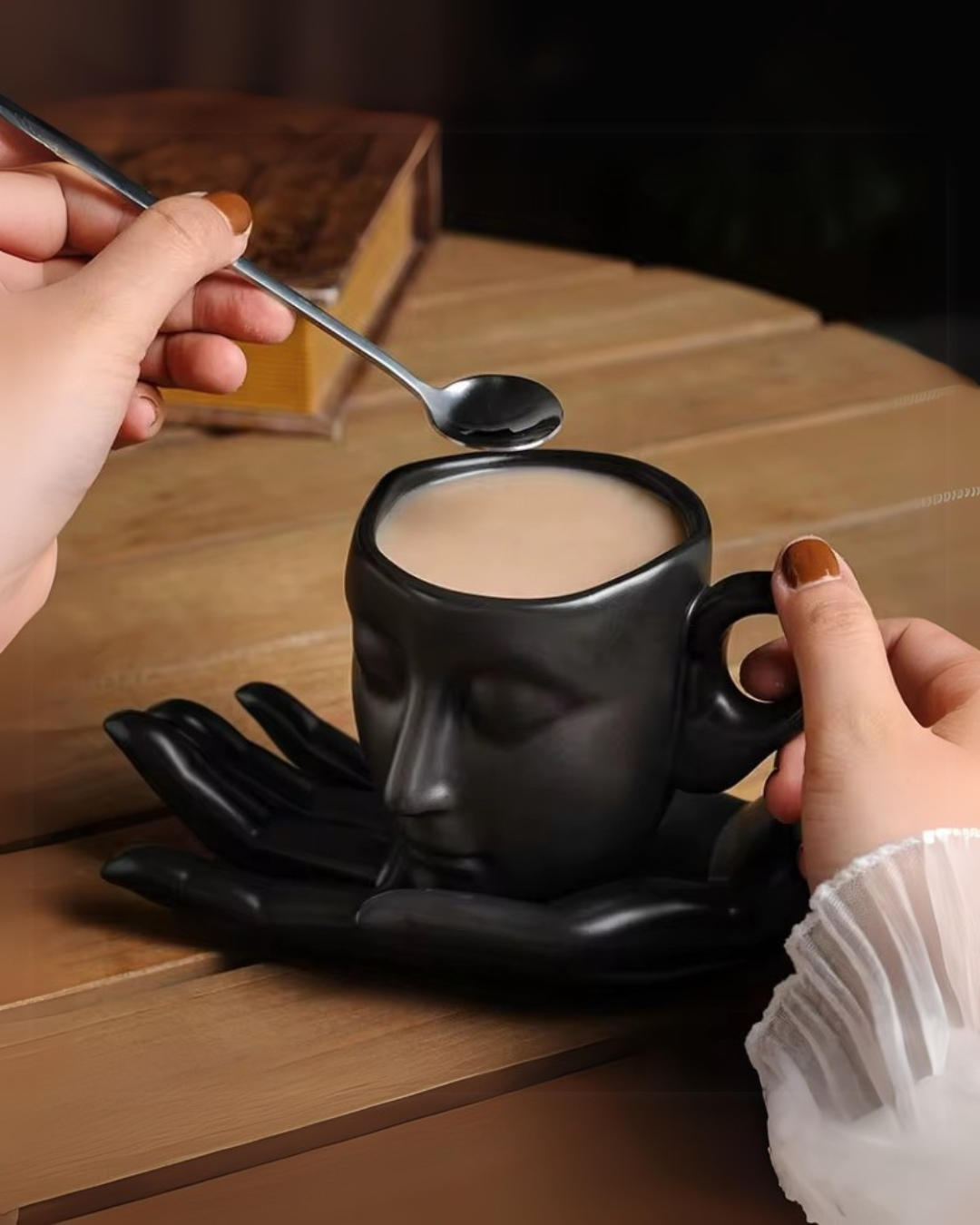 Zen Coffee cup - Face Design Mug with Hand-Shaped Holder Set