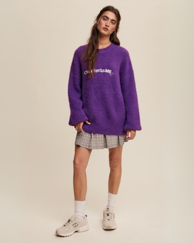 Own The Game” Fuzzy Oversized Knit Sweater