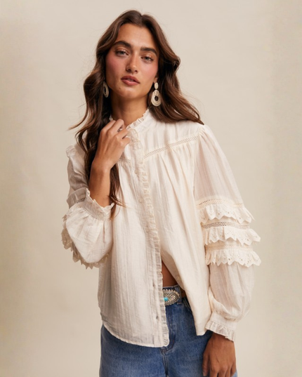 Ruffled Lace Eyelet Blouse with Vintage Boho Vibes
