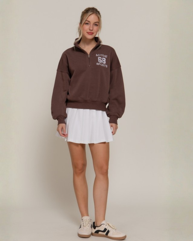 Relaxed Zip-Up High Neck Sweatshirt – Modern Street Style Essential