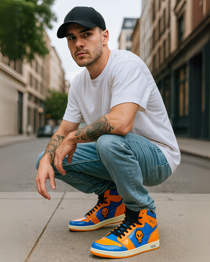 Reason Flame Skull High-Top Sneakers – Neon Blaze Edition