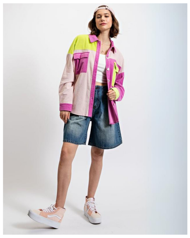 Vintage Streetwear Colorblock Corduroy Shirt