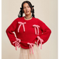 Women's Chunky Knit Sweater with Rope Bows