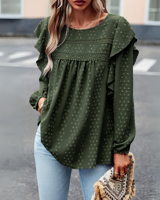 Ruffle Shoulder Long Sleeve Top