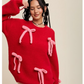 Women's Chunky Knit Sweater with Rope Bows