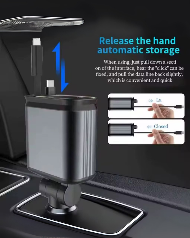 4 in 1 Car Charger with LED Ambient Light – Fast Charging PD 30W