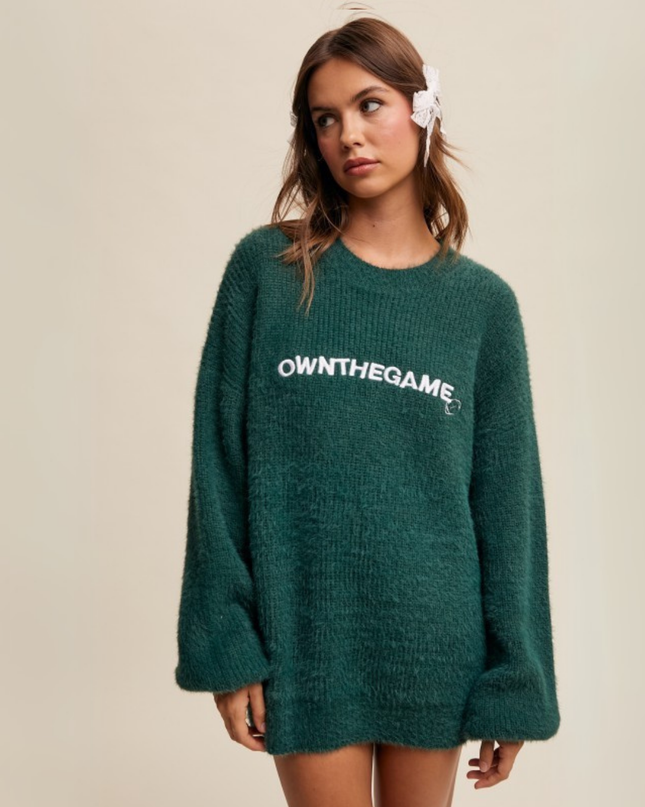 Own The Game” Fuzzy Oversized Knit Sweater