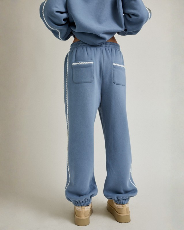 Dusty Blue Baggy Jogger Sweatpants with Trim