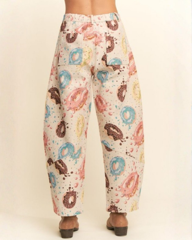 Retro Donut Print Wide-Leg Pants – Creative Streetwear Statement Trousers