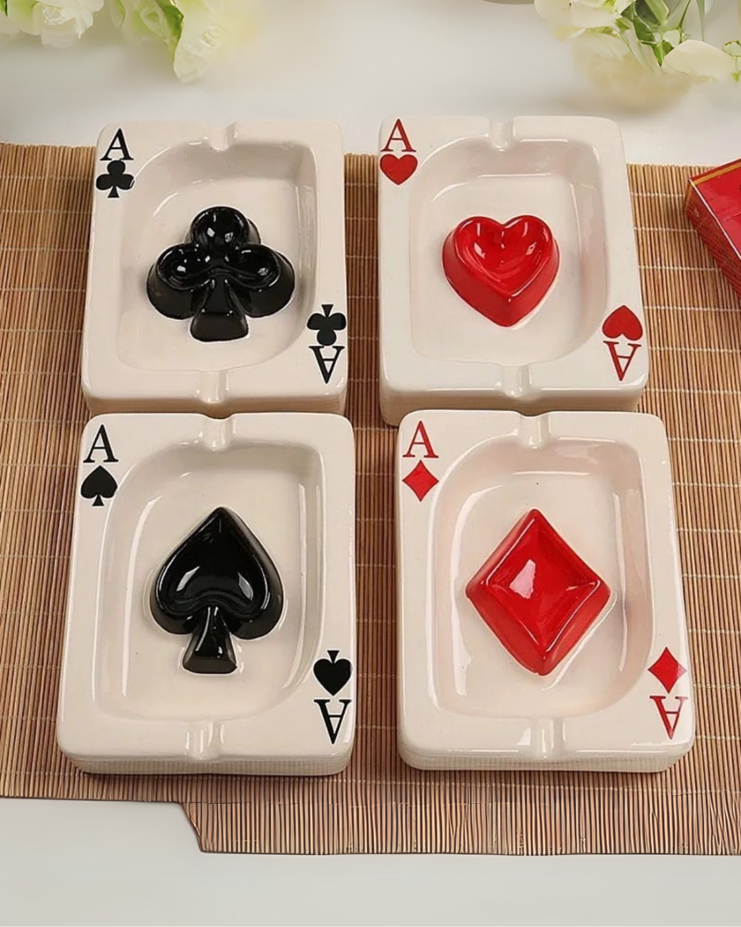 Poker Ace Ashtray – Playing Card Design (Clubs, Hearts, Spades, Diamonds