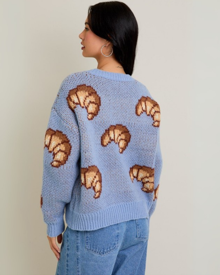 Croissant Retro Graphic Knit Crewneck Sweater